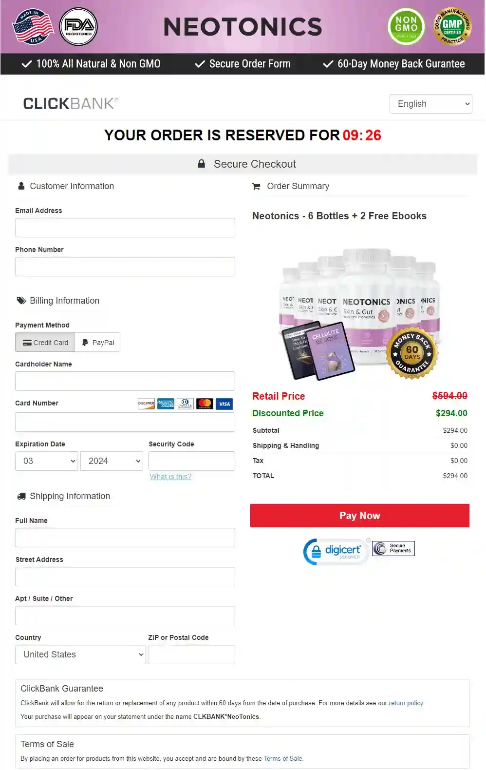 neotonics buy page